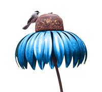 Kznifmk Bottiglia di alimentazione blu con supporto, mangiatoia per uccelli a forma di fiore per giardino esterno