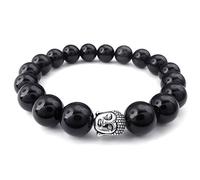 Kznifmk Bracciale per e , larghezza 12 mm, perline di statua, perle di preghiera in lega di nero, nero