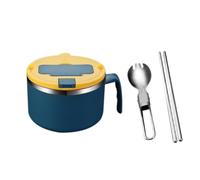 Kznifmk Ciotola per tagliatelle 1200 ml con coperchio, ciotola per tagliatelle istantanee in acciaio , ciotola per Ramen con coperchio filtrabile, blu