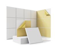 Kznifmk Confezione da 18 acustici autoadesivi, murali in schiuma insonorizzata da 12 x 12 x 0,4 pollici, per ufficio, studio domestico, bianco, installazione facile e facile da usare