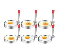 Kznifmk Confezione da 6 Anelli per Uova, Stampo per Frittata Antiaderente nel Acciaio Inossidabile con Manico per Pancake Strumento da Cucina nel Metallo per Colazione