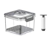 Kznifmk Contenitore per alimenti sotto vuoto, organizer trasparente per frigorifero con rete di drenaggio, dispenser per alimenti per cucina, grigio S