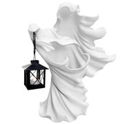 Kznifmk Decorazione da strega fantasma di Halloween con lanterna, statua in resina a risparmio energetico per la decorazione del giardino e del cortile, bianco