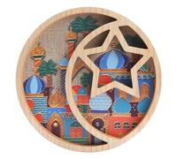 Kznifmk Decorazioni del Ramadan per - Vassoio da 11,6 pollici Eid Mubarak Pittura Religiosa Cupcake Cibo Piatti per Dolci Decorazioni in Legno Facile da Usare
