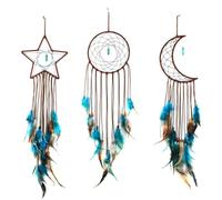 Kznifmk Dream Catcher Set di 3 pezzi con design di luna e , realizzato a mano con piume fortunate, ciondolo in turchese e perle, kit di ornamento da parete
