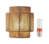 Kznifmk Lampada da Parete Intrecciata In Rattan Retrò Giapponese A LED con Luce A Tre Colori Applique da Parete per Camera da Letto, Camera da Letto, Corridoio