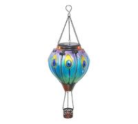 Kznifmk Lanterna da esterno Lanterna solare a forma di mongolfiera con portacandele per decorazione del giardino, luce solare sospesa a forma di pavone, facile da installare e utilizzare