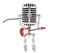 Kznifmk Mic Robot, Lampada da Tavolo in Stile Retrò con Microfono e Robot, Luce Notturna che tiene una Chitarra, Lampada da Scrivania Vintage con Microfono e Robot Rosso