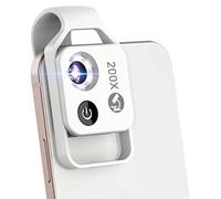 Kznifmk Mini Microscopio Palmare per Telefono 200X con Luce LED/Clip Universale, Fotocamera Microscopio Digitale Portatile (Bianco, con CPL)