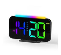 Kznifmk Orologio Digitale A LED Sveglia con Display RGB con Illuminazione Ambientale Lampada Notturna Display Elettronico A LED Orologio da Tavolo Durevole Facile da Usare -B