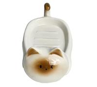 Kznifmk Portasapone in ceramica a forma di gatto siamese, motivo carino, senza perforazione, piatto di scarico artistico per uso domestico, bianco