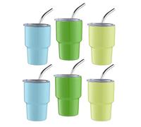 Kznifmk Set di 6 mini bicchieri da liquore con cannuccia e coperchio, mini bicchieri, bicchieri da liquore a doppia parete, 2 once (B)
