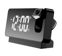 Kznifmk Specchio Digitale 180° Proiettore a Soffitto Sveglia Comodino Ricarica USB per Camera Soggiorno Nero