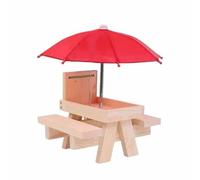 Kznifmk Tavolo da pic-nic, mangiatoia per scoiattoli con ombrello, mangiatoie per scoiattoli in legno per esterni, mangiatoia per Tamias Carina + struttura solida B, facile da installare e da