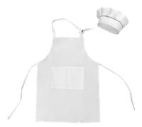 KZNKZN Set di grembiule e cappello da cuoco per bambini da 7 a 13 anni, set da forno per bambini, grembiule regolabile con 2 tasche per cucinare, dipingere, lavori artigianali (bianco, grande),