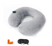 Kzouenzu Cuscino Cervicale Da Viaggio, Cuscino Gonfiabile Da Viaggio Collo, Cuscino Da Viaggio, Inclusa Maschera Per Dormir, Tappi Auricolari, Borsa Per Trasporto [Grigio]