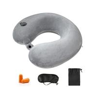 Kzouenzu Cuscino Cervicale Da Viaggio, Cuscino Gonfiabile Da Viaggio Collo, Supporto Per La Testa, Inclusa Maschera Per Dormir, Tappi Auricolari, Borsa Per Trasporto (Fibbia-Grigia)
