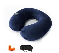 Kzouenzu Cuscino Cervicale Da Viaggio, Cuscino Gonfiabile Da Viaggio Collo, Supporto Per La Testa, Inclusa Maschera Per Dormir, Tappi Auricolari, Borsa Per Trasporto [Blu Navy]