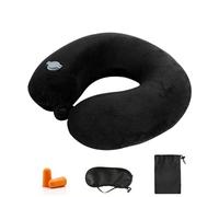 Kzouenzu Cuscino Cervicale Da Viaggio, Cuscino Gonfiabile Da Viaggio Collo, Supporto Per La Testa, Inclusa Maschera Per Dormir, Tappi Auricolari, Borsa Per Trasporto (Fibbia-Nera)