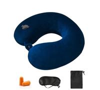 Kzouenzu Cuscino Cervicale Da Viaggio, Cuscino Gonfiabile Da Viaggio Collo, Supporto Per La Testa, Inclusa Maschera Per Dormir, Tappi Auricolari, Borsa Per Trasporto (Fibbia-Blu)