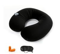 Kzouenzu Cuscino Cervicale Da Viaggio, Cuscino Gonfiabile Da Viaggio Collo, Supporto Per La Testa, Inclusa Maschera Per Dormir, Tappi Auricolari, Borsa Per Trasporto [Nero]