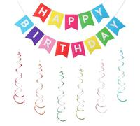 Kzouenzu Kit Decorazione Festa di Compleanno, Banner Ghirlanda Happy Birthday, Addobbi Festa Compleanno Allestimento [Multicolore]