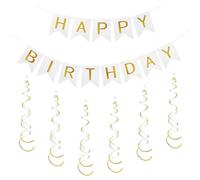 Kzouenzu Kit Decorazione Festa di Compleanno, Banner Ghirlanda Happy Birthday, Addobbi Festa Compleanno Allestimento [Bianco]