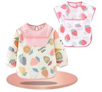 KZSAORN Set di 2 Bavaglini con Maniche Lunghe e Corte Impermeabili, Grembiule per Pappa con Maniche, Bavaglino Svezzamento e Pittura Bambini per Bambini 6-36 Mesi per Alimentazione Pittura (Rosa, M)