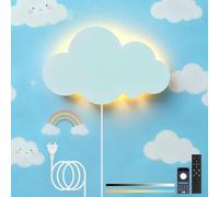 KZT LED Applique da Parete Dimmabile con Telecomando Bambini Lume Notturno a Nube Comodino Lampada da Parete con Presa, 3000K-6000K Luce Notturna per Camera da bambini Soggiorno, Bianco