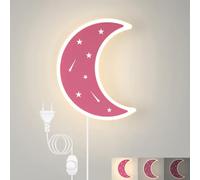 KZT LED Applique da Parete Dimmerabile con Interruttore Luna Lampada da Parete Interno Lampada da Notte 3000K Bianco Caldo Luce da Parete per Cameretta Bambina/Bambino Illuminazione, Rosa