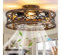 KZT Ventilatore da Soffitto con Luce e Telecomando E27 Vintage Plafoniera con ventilatore Smart Gabbia in Metallo Lampada de Soffitto con Ventilatore per Camera da Letto Soggiorno Fan Ceiling light