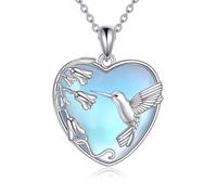 KZX Collana da donna in argento Sterling S925 con ciondolo a forma di colibrì, con ciondolo a forma di cuore e pietra di luna, idea regalo per la mamma