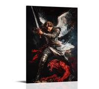 KZXBOCXHV Stampa artistica da parete su tela con San Michele Arcangelo Stampa su tela, per casa, palestra, ufficio, camera da letto, decorativa, retrò, 50 x 75 cm, con cornice, stile 21