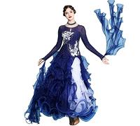 kzytamz Abiti da Ballo Standard Nazionali Costumi da Concorso Abito da Ballo Moderno da Valzer da Donna Abiti da Ballo Gonna Grande Altalena Flamenco Dress Vestito di Performance (L,Blue)