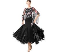 kzytamz Abito da Ballo da Sala per Donne Valzer Tango Abiti da Ballo di Flamenco Abito da Ballo Moderno con Maniche A Balze in Pizzo Vestiti da Ballo Standard Regalo Donna (XL,Black)