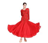 kzytamz Costumi da Concorso per Abiti da Ballo Standard Nazionali Abito da Valzer Moderno da Donna in Pizzo con Prospettiva Abiti da Ballo Flamenco Dress Vestito di Performance (S,Red)