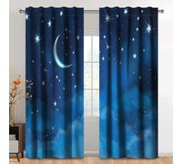 Kzzfqxb 107×215cm Set di 2 pannelli di tende Starlit Sky, tende con stelle e luna blu per ragazzi e ragazze, drapes da letto e soggiorno per un sonno profondo