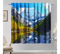 Kzzfqxb 107x160cm Tende 2 pannelli, Montagne innevate cielo azzurro riflessi degli alberi fiume limpido filtraggio luce tenda, Decorazioni bellissimo paesaggio naturale per camera da letto soggiorno