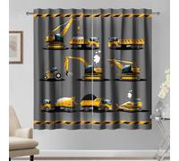 Kzzfqxb 107x160cm Tende per Bambini 2 Pannelli, Auto da Costruzione Escavatore Gru Camion Cartone Animato per Finestre, Decorazione Gialla per Bambini Ragazzi Camera da Letto Asilo Nido