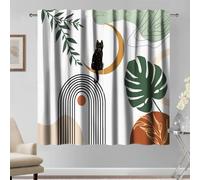 Kzzfqxb 117×229cm Tende moderne oscuranti, Ochre Khaki Sun Moon Leaves Black Cat Beige Arch Bohemian Retro Art Drape 2 Pannelli, decorative per finestre per camera da letto e soggiorno