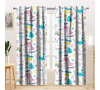 Kzzfqxb 117x138cm Tende a cartoni animati 2 pannelli, parole lettere dinosauri arcobaleno UFO per Finestre, arredamento carino per bambini ragazzi camera da letto asilo nido soggiorno