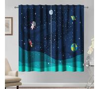 Kzzfqxb 117x138cm Tende da Esplorazione Spaziale 2 Pannelli, Astronauta Terra Pianeti Galassia da Finestra con Asta, Decorazione Fantasy Blu per Bambini Ragazzi Camera da Letto Soggiorno Asilo Nido