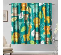Kzzfqxb 117x229cm Tende per Bambini 2 Pannelli, Animali della Foresta Tigre Leoni Ippopotami Giraffe Cartoni Animati drappeggiate per Bambini Ragazzi Ragazze Camera da Letto per Bambini