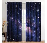 Kzzfqxb 135x229cm Set di 2 pannelli di tende Starry Sky, tende nere e viola con stelle per ragazzi e ragazze, drapes per la camera da letto e il soggiorno