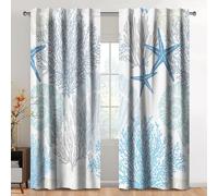 Kzzfqxb 135x229cm Tende tasca per asta 2 pannelli, creature dell'oceano conchiglie di spiaggia coralli stella marina filtraggio della luce tenda, decorazioni azzurro per camera da letto soggiorno