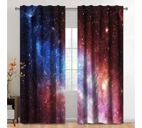 Kzzfqxb 140x229cm Tende tasca per asta 2 pannelli, Via lattea galassia blu rossa nebulose cielo stellato filtraggio della luce tenda, Decorazioni universo misterioso per camera da letto soggiorno