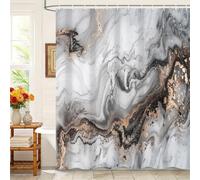 Kzzfqxb 178x183cm Tende da doccia con ganci in plastica, impermeabile occluso grigio nero marmo flusso d'acqua onda sabbia dorata modello moderno per Vasca, tessuto in poliestere per Bagno
