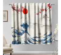 Kzzfqxb 2 Pannelli 117x229cm stile Giapponese Tende, Ukiyoe colline di fiori di prugno del sole rosso Hokusai La grande onda per finestre, decor orientale per cucina soggiorno camera da letto