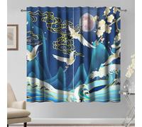 Kzzfqxb 2 Pannelli 140x229cm stile Giapponese Tende, Ukiyoe colline onde dorate gru bianche volano verso la Luna per finestre, decorazione orientale per cucina soggiorno camera da letto
