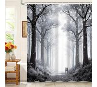 Kzzfqxb Tende da doccia 152x183cm con ganci in plastica, amanti della foresta invernale su una strada innevata volante, impermeabile occlusa per vasca, decorazione bello paesaggio per bagno